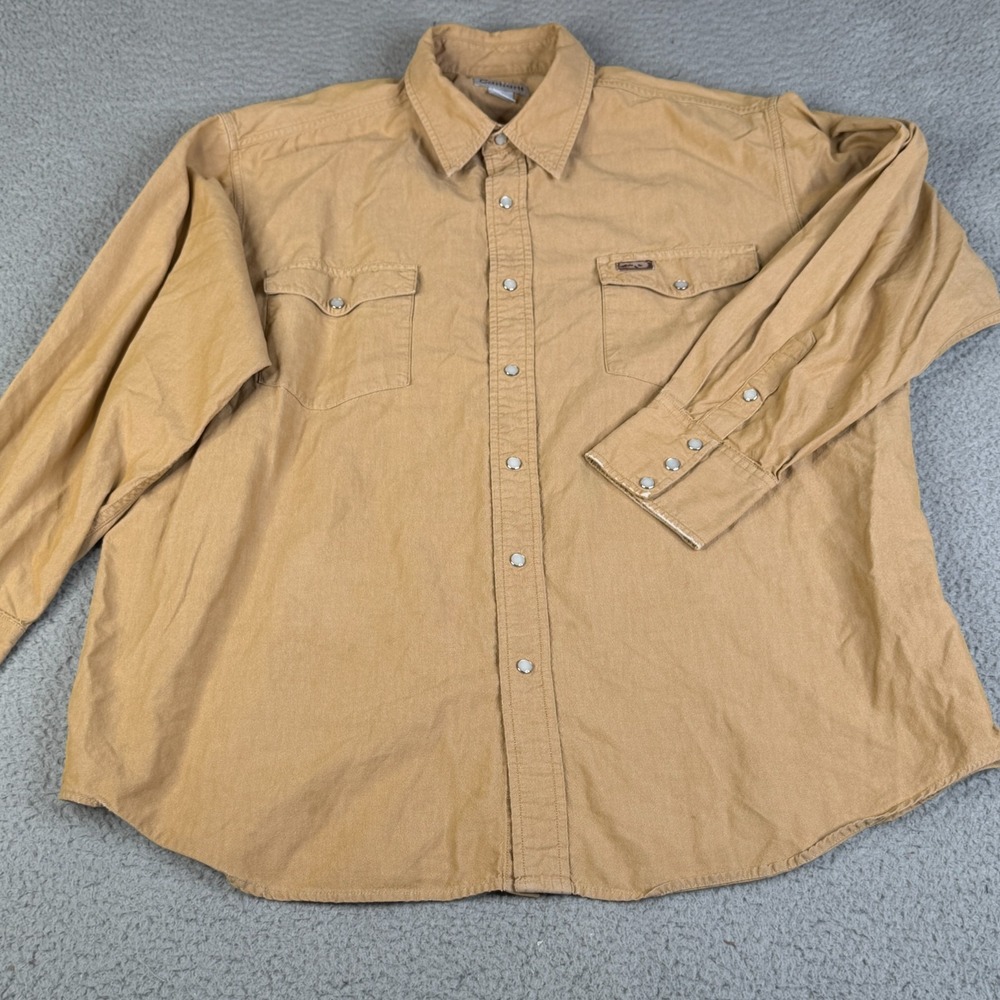 Carhartt Western Work Shirt Mens XL Khaki Pearl Snap Rugged Outdoor Streetwear
